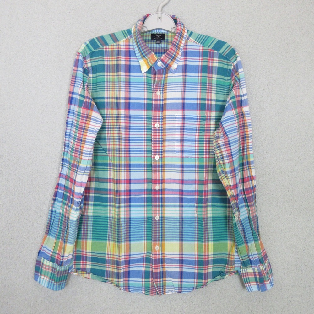 J.Crew Button Down Shirt Mens M Multicolor Madras Plaid Slim Fit 100% Cotton